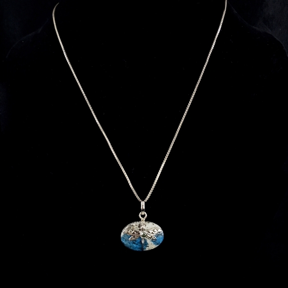 Blue azurite dragonfly pendant necklace + 925 sterling silver chain - Picture 12 of 13